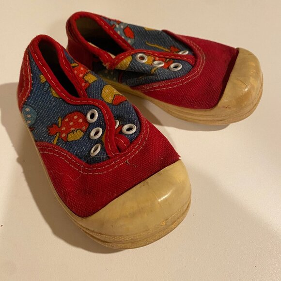 Vintage Toddler Shoes‎ No Laces - Red & Blue Pattern - 5x2 - Picture 1 of 5